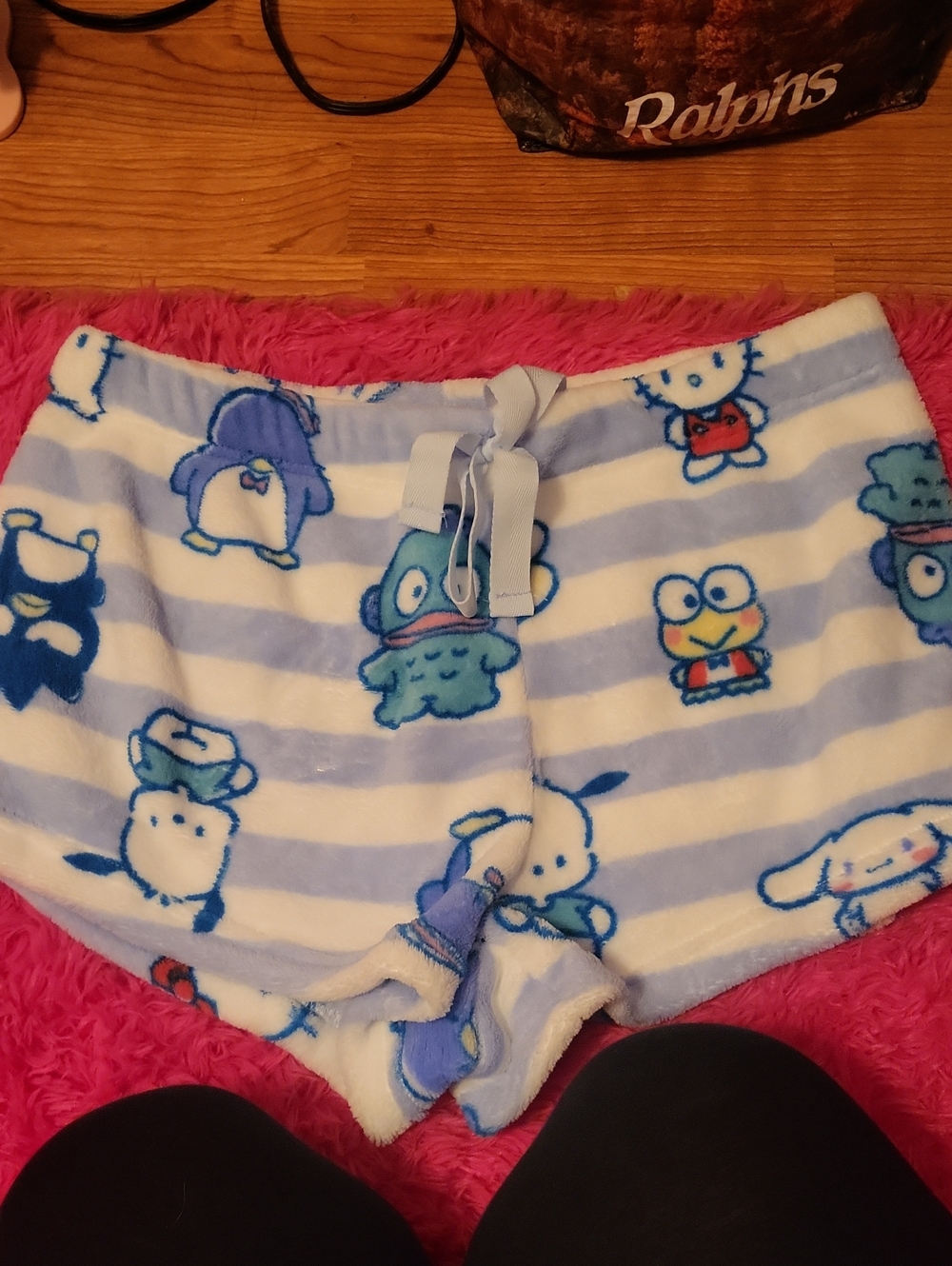 Sanrio Plush Short Pajama Bottoms - Blue & White